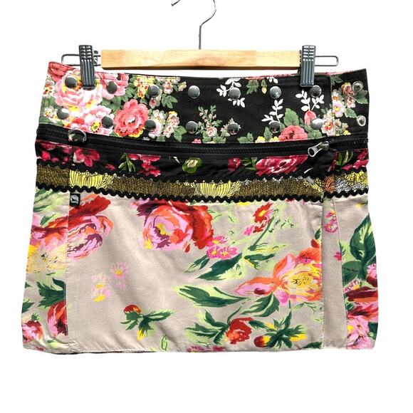 Zand Amsterdam Reversible Boho Mini Skirt Floral & Paisley Snap Waist Festival - Picture 2 of 10